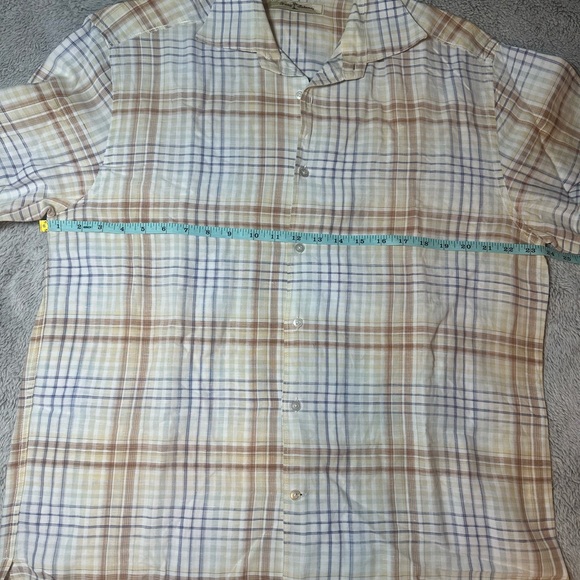 Tommy Bahama Cream and Brown Plaid Shirt Jacket, XL - Picture 8 of 9